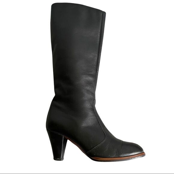 DE CARLO Tall Black Leather Heeled Boots Side Zip Made In Italy 7 - Picture 2 of 13